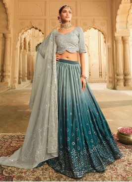 Teal Sequins A Line Designer Lehenga Choli