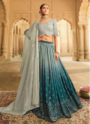 Teal Sequins A Line Designer Lehenga Choli