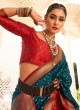 Teal Blue And Red Weaving Designer Saree