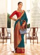 Teal Blue And Red Weaving Designer Saree