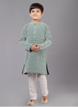 Thread Embroidered Designer Green Kurta Pajama