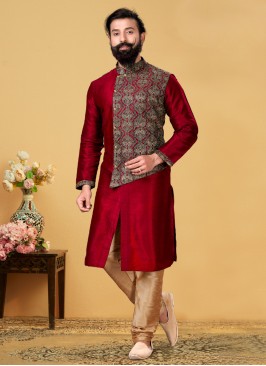 Thread Embroidered Indowestern Set For Men