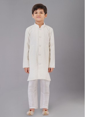 Thread Embroidered Ivory Traditional Kurta Pajama