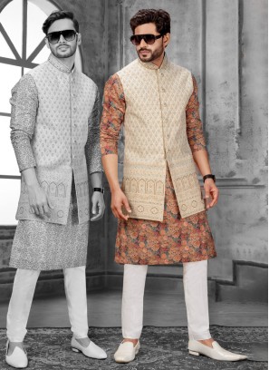 Thread Embroidered Mens Nehru Jacket Set