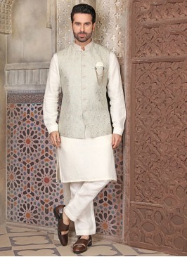 Thread Embroidered Nehru Jacket Set For Men