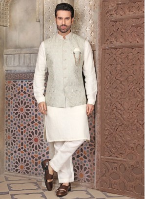 Thread Embroidered Nehru Jacket Set For Men