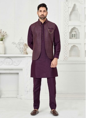 Thread Embroidered Nehru Jacket Set For Men