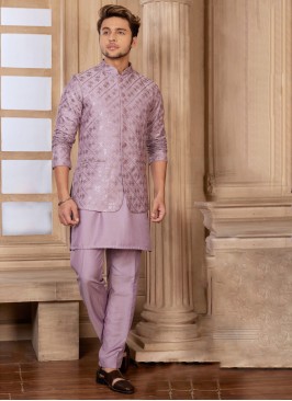 Thread Embroidered Nehru Jacket Set For Men