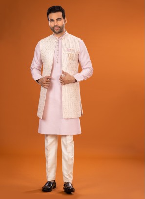 Thread Embroidered Nehru Jacket Set For Men