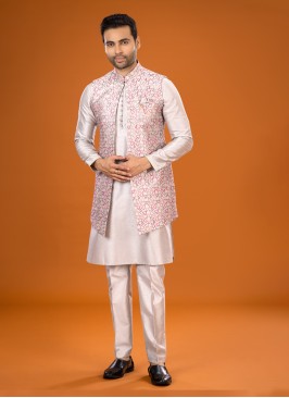 Thread Embroidered Nehru Jacket Set For Men