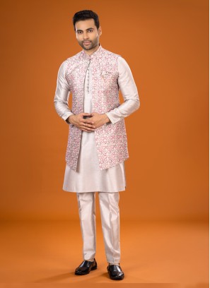 Thread Embroidered Nehru Jacket Set For Men