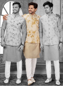Thread Embroidered Nehru Jacket Set For Men