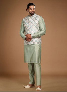 Thread Embroidered Nehru Jacket Set For Men