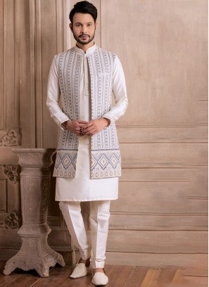 Thread Embroidered Nehru Jacket Set For Wedding