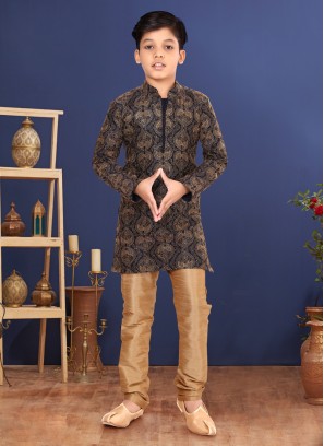 Thread Embroidered Readymade Dupion Silk Kurta Pajama