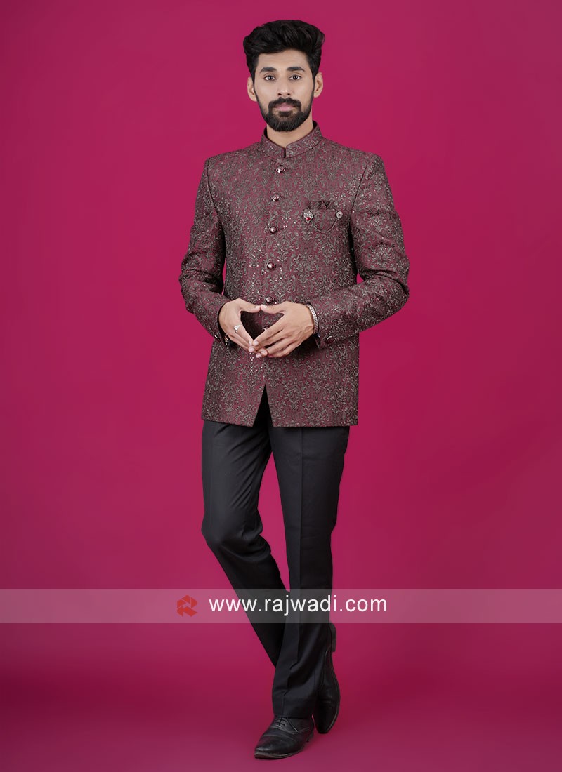 Mens Maroon Partywear Jodhpuri Suit | InMonarch