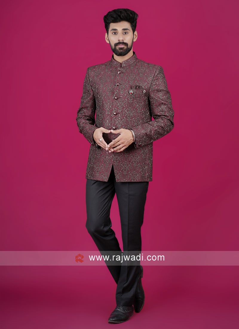 Wine colour deals jodhpuri suit