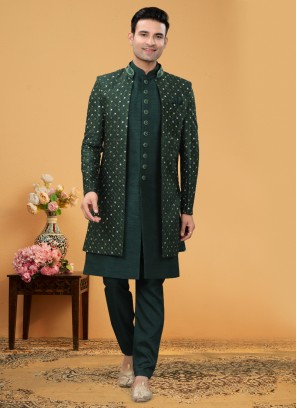 Thread Embroidred Jacket Style Indowestern Set