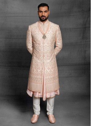 Thread Work Anarkali Sherwani For Groom