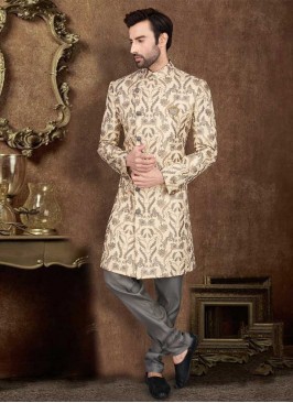 Thread Work Indo-Western In Cream Color