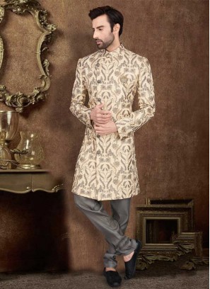 Thread Work Indo-Western In Cream Color