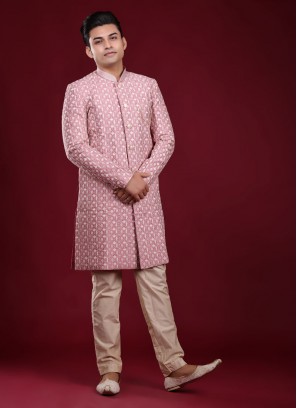 Thread Work Indowestern In Dark Pink