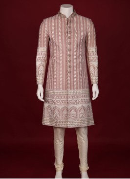 Thread Work Indowestern In Onion Pink Color