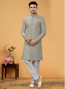 Thread Work Mens Indowestern Set For Wedding