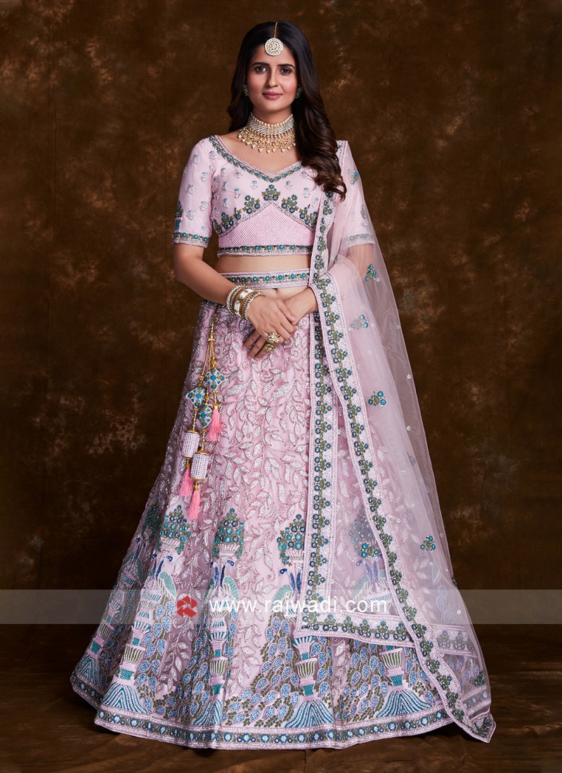Stunning Pink Net Designer Wedding Lehenga Choli