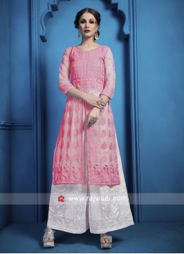 Thread Work Palazzo Suit in Pink