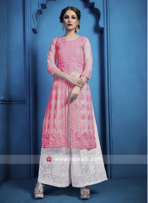 Thread Work Palazzo Suit in Pink