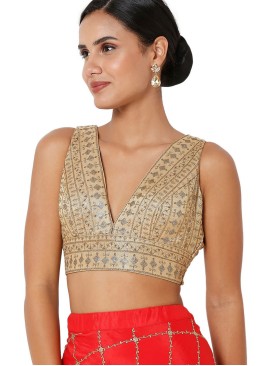 Thread Work V Neck Sleeveless Ready Blouse