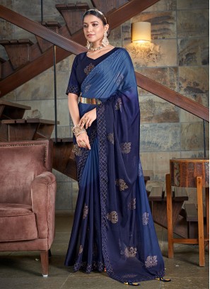 Dark Blue Ready to Wear Saree With Designer Choli