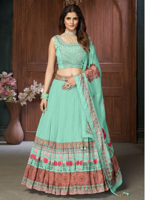 Buy Enticing Light Green Georgette Partywear Lehenga Choli | Inddus.in.