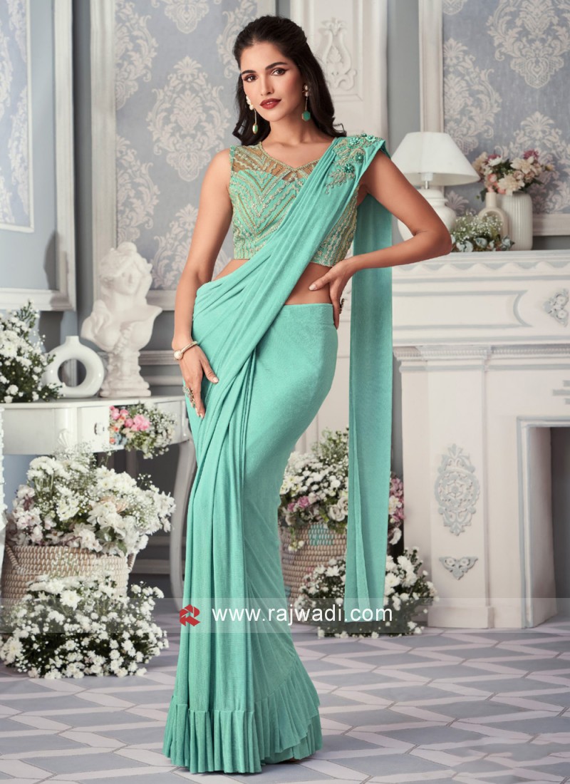 Lycra Party Wear Readymade Saree in Green With Sequence Work 1780159 -   Canada