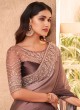 Thrilling Silk Brown Embroidered Shaded Saree