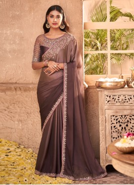 Thrilling Silk Brown Embroidered Shaded Saree