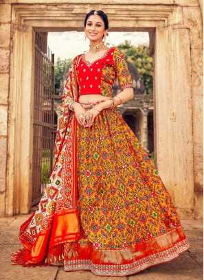 Yellow And Red A Line Silk Lehenga Choli