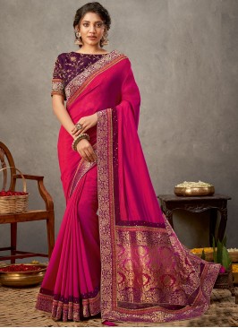 Titillating Georgette Rani Designer Saree