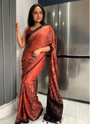 Anusha Nair Displays Elegant Maroon Ajrakh Print Saree