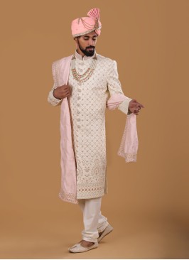 Traditional Cream Groom Wear Sherwani