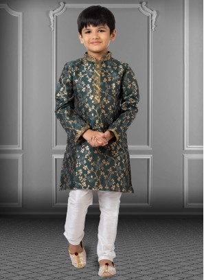 Traditional Dark Green Jacquard Silk Kurta Pajama