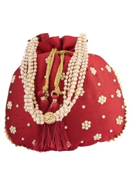 Traditional Flower Embroidered Art Silk Potli Bag