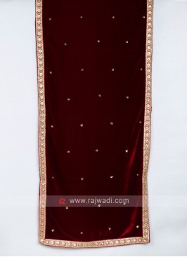 Traditional Maroon Velvet Fabric Dupatta