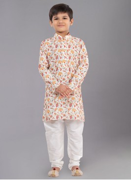 Traditional Off White Printed Kurta Pajama