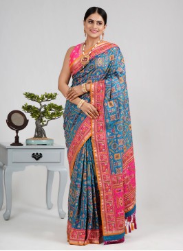 Traditional Peacock Blue Silk Saree For Wedding