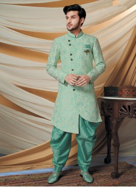 Traditional Pista Green Color Indowestern