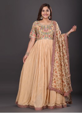 Traditional Wear Anarkali Suit In Beige Color