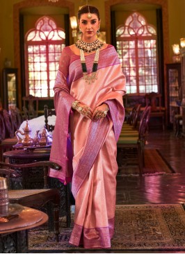 Peach & Rani Shimmer Silk Saree