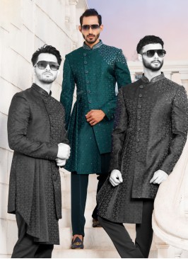 Traditional Wear Brocade Silk Indowestern Set For Men